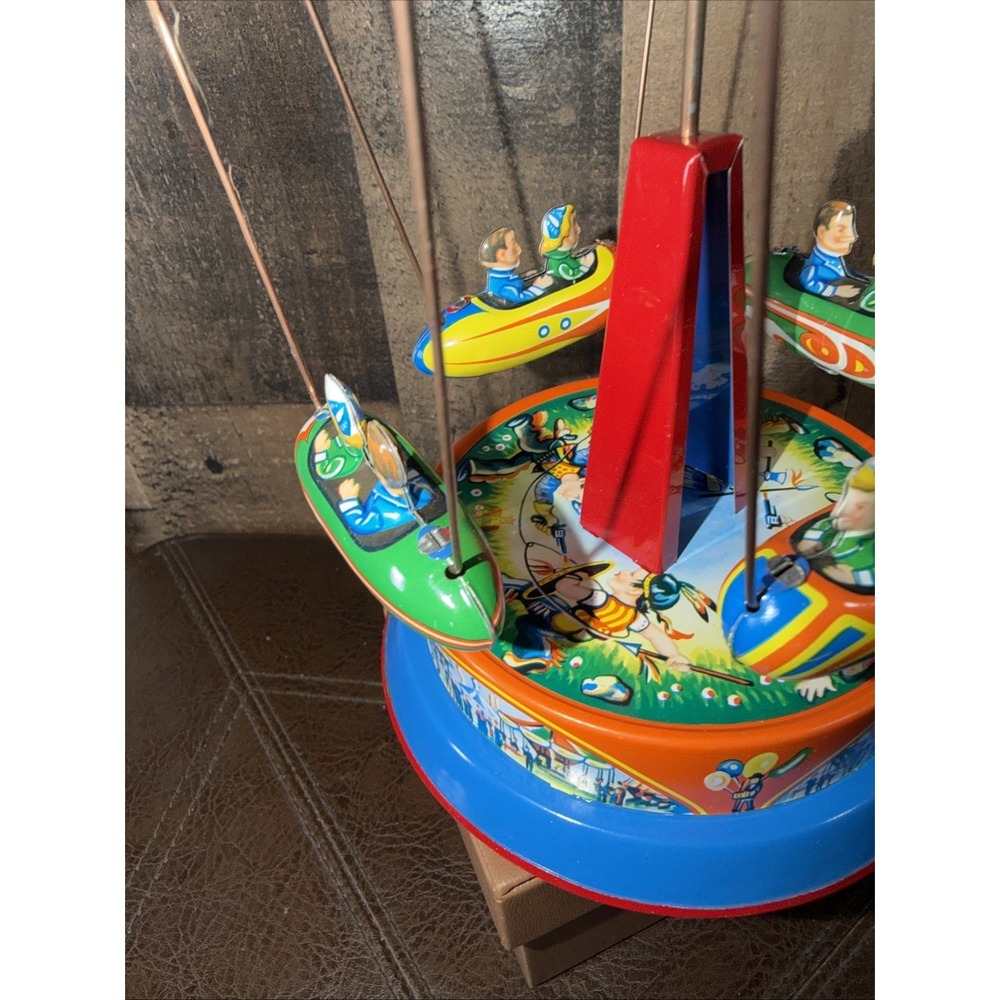 Vintage Spinning Carousel Roundabout Tin Litho Toy West Germany - Works W/ Box - Picture 7 of 17